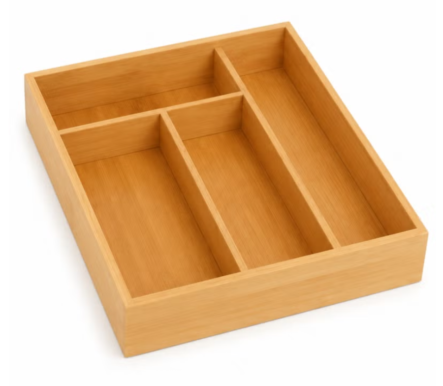 Bamboo Kitchen Drawer Organizer – 4-Grid Cutlery & Utensil Tray