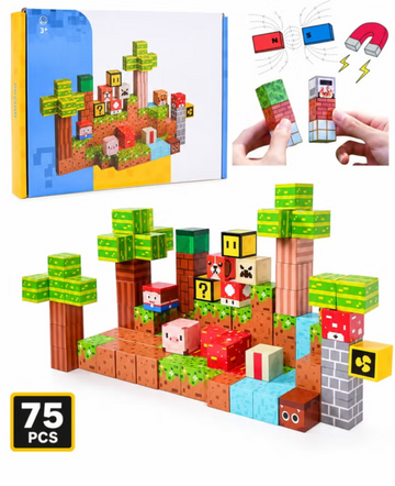 75PCS Magnetic Building Blocks – Pixel-Style STEM Construction Set