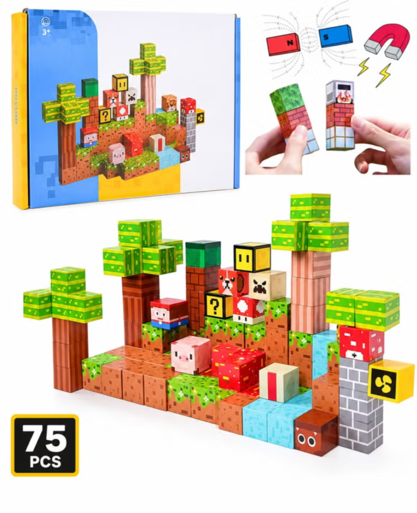75PCS Magnetic Building Blocks – Pixel-Style STEM Construction Set