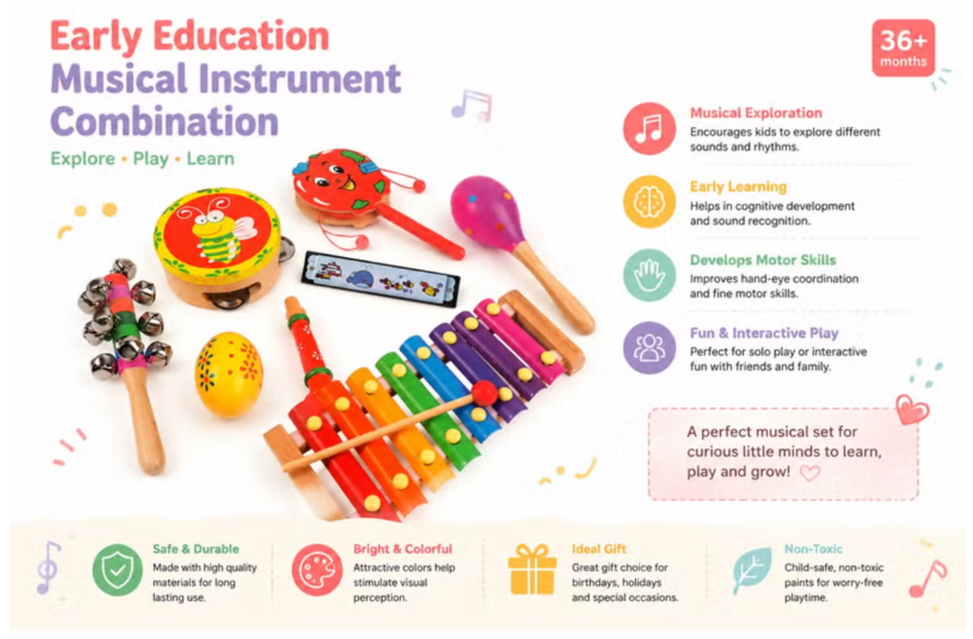 Kids Musical Instrument Set – Xylophone, Tambourine, Maracas & Bells