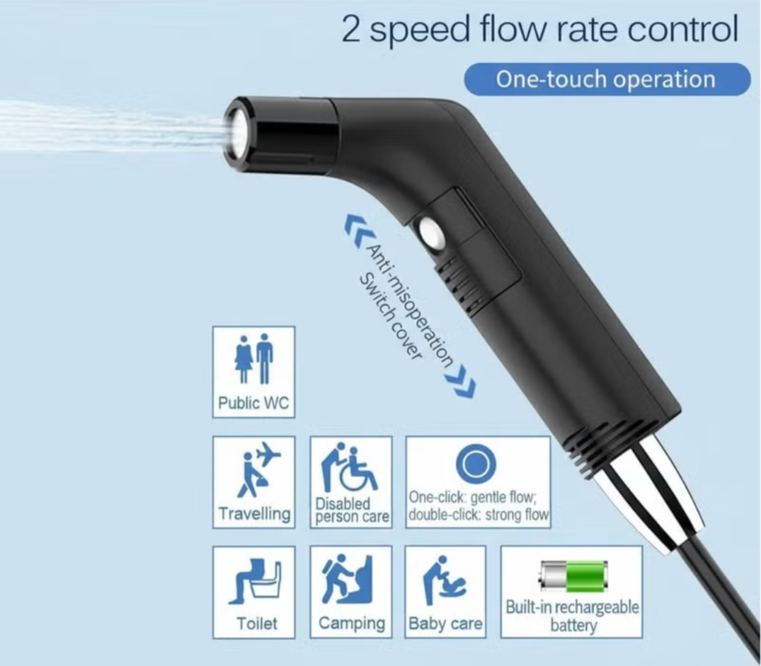 Portable Bidet Sprayer Kit with 2.3L Water Tank – Rechargeable Travel Shattaf