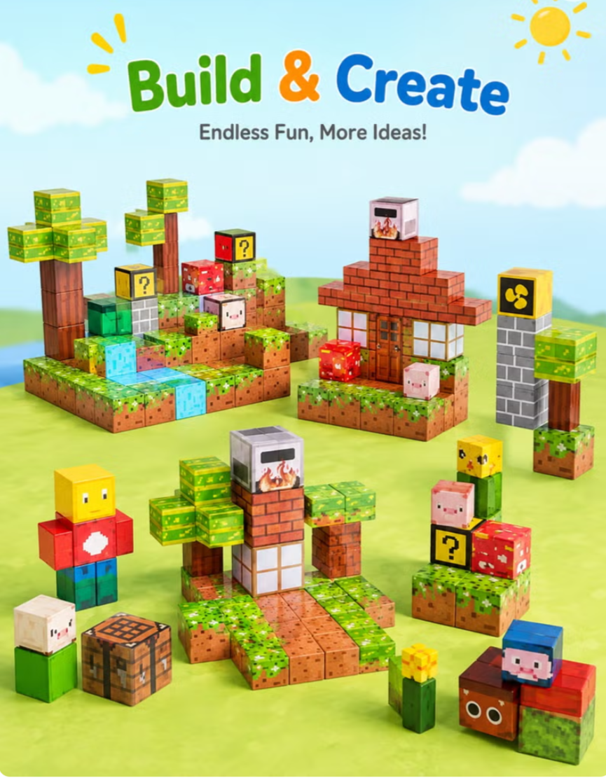 75PCS Magnetic Building Blocks – Pixel-Style STEM Construction Set