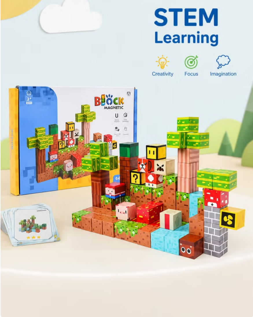75PCS Magnetic Building Blocks – Pixel-Style STEM Construction Set