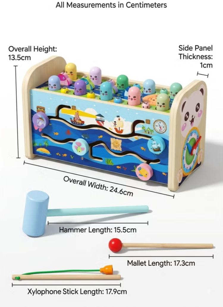 Kids Wooden Hammer Toy Set – 7-in-1 Educational Activity Set