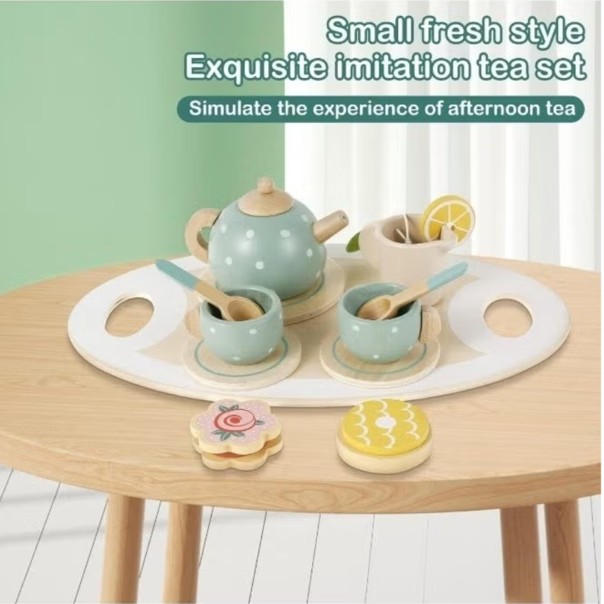 Wooden Tea Party Set for Kids – 15-Piece Pretend Play Toy