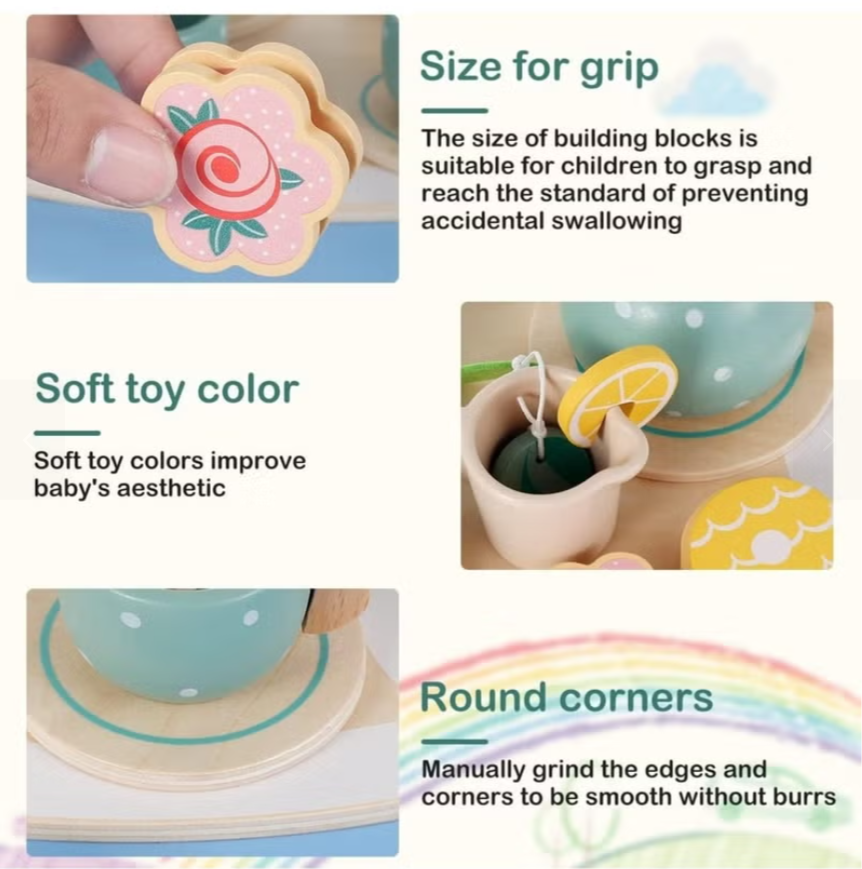 Wooden Tea Party Set for Kids – 15-Piece Pretend Play Toy