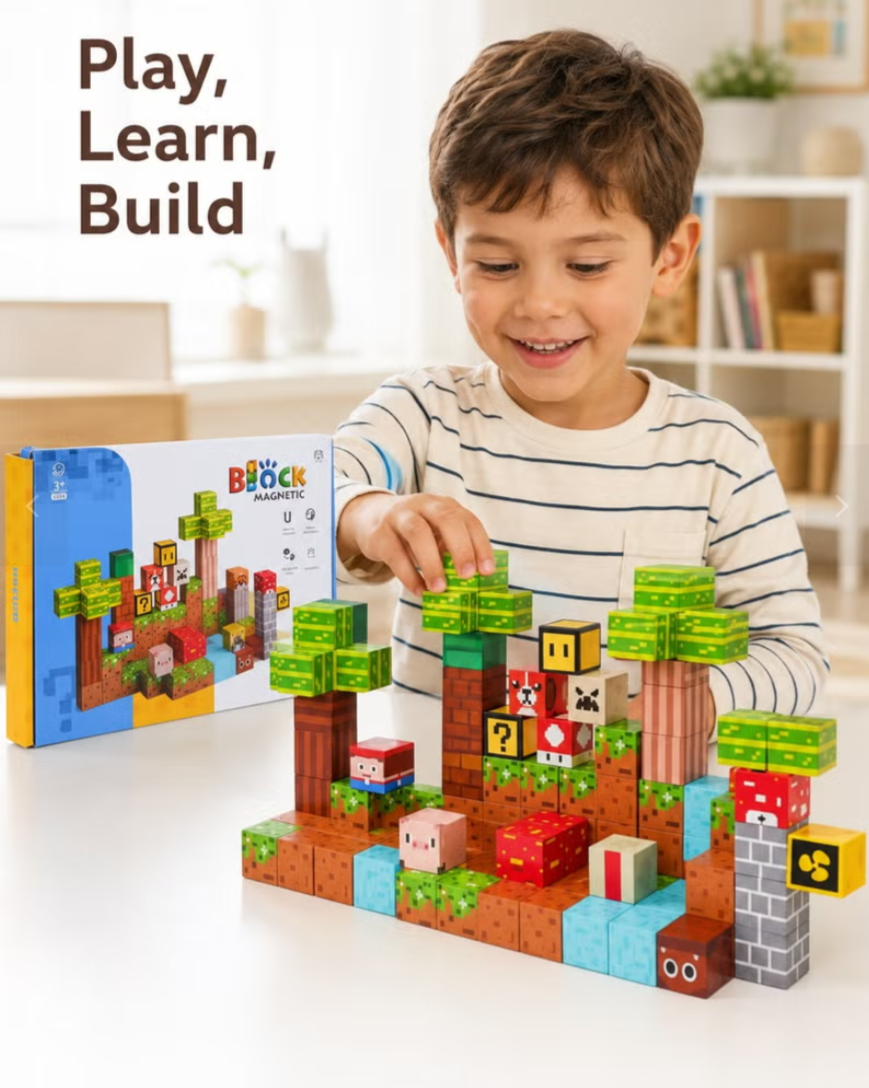 75PCS Magnetic Building Blocks – Pixel-Style STEM Construction Set