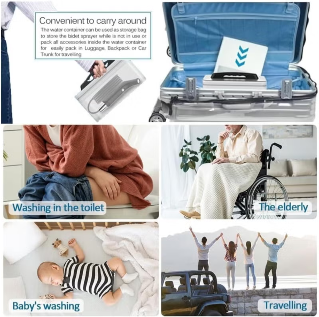 Portable Bidet Sprayer Kit with 2.3L Water Tank – Rechargeable Travel Shattaf