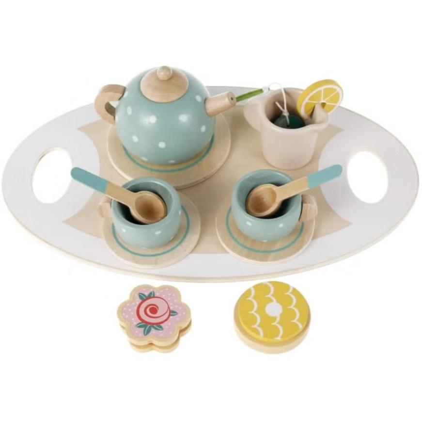 Wooden Tea Party Set for Kids – 15-Piece Pretend Play Toy